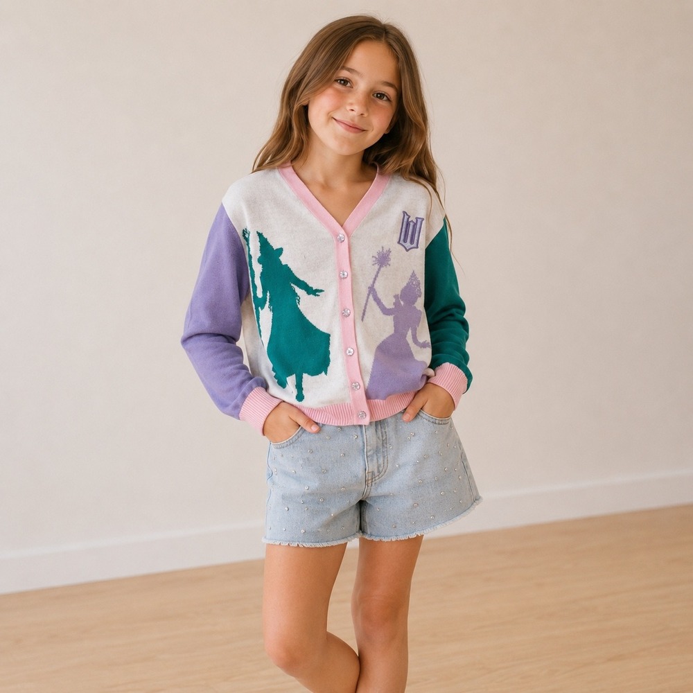 Wicked Movie Elphaba Glinda Girls Colorblock Cardigan Sweater L 10/12 NEW